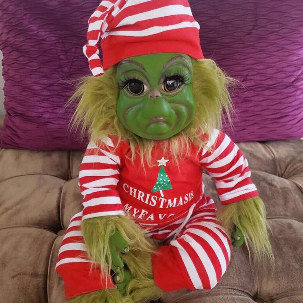 Christmas Grinch Baby Toys Silicone Grinch Doll Soft Christmas Plush Doll Green Hair Monster Plush Toy Children Doll Xmas Decor