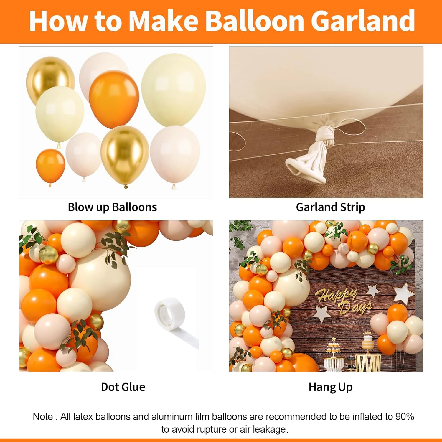 مجموعة بالونات مكونة من 122 قطعة باللونين البرتقالي والأصفر واللاتكس مناسبة لحفلات أعياد الميلاد وحفلات الزفاف وديكور حفلات عيد الحب #3