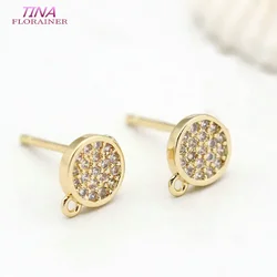 6*7.6MM 14K Gold Plated Brass and Zircon Round Stud Earrings Sterling Silver Pins Earrings DIY Jewelry Making Accessories
