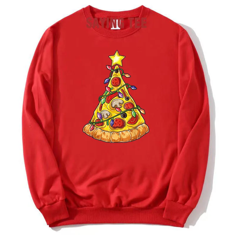 Pizza Weihnachts baum Lichter Weihnachten Jungen Männer Krusten Peperoni Baumwolle Pullower Pullover Familie Pyjama Langarm T-Shirts Sweatshirt – Detail 3
