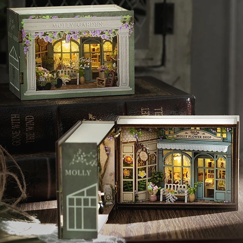 Kit Coin De Livre Maison De Poupée Grimm – Puzzle 3D Bois Avec LED – Décoration Bibliothèque – Ados Adultes – Collé Non Incluse