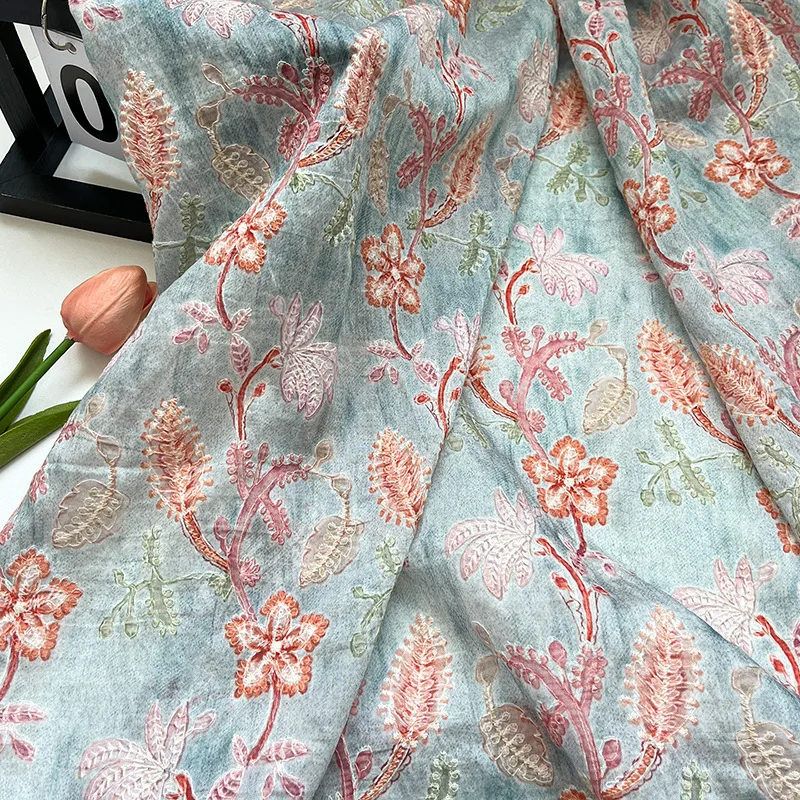 

1 Meter Vintage Floral Embroidery Brocade Cotton Digital Print Fabric Chinese Style Home Qipao Dress Hanfu DIY Textile Wholesale