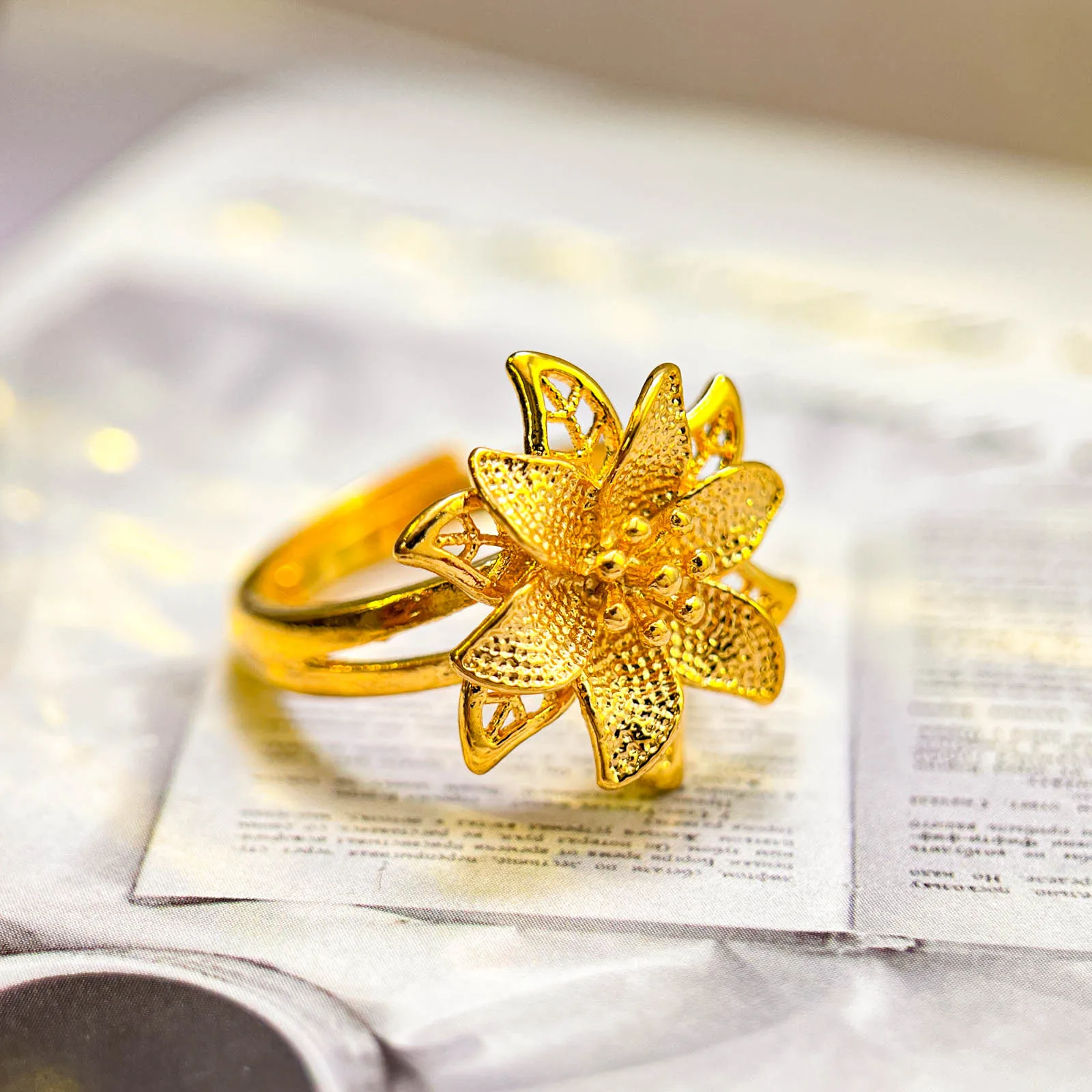 

Женское кольцо с цветком из настоящего золота 9999 пробы, 24 карата, изысканное и нежное открытое кольцо, праздничный подарок, ювелирное украшение.