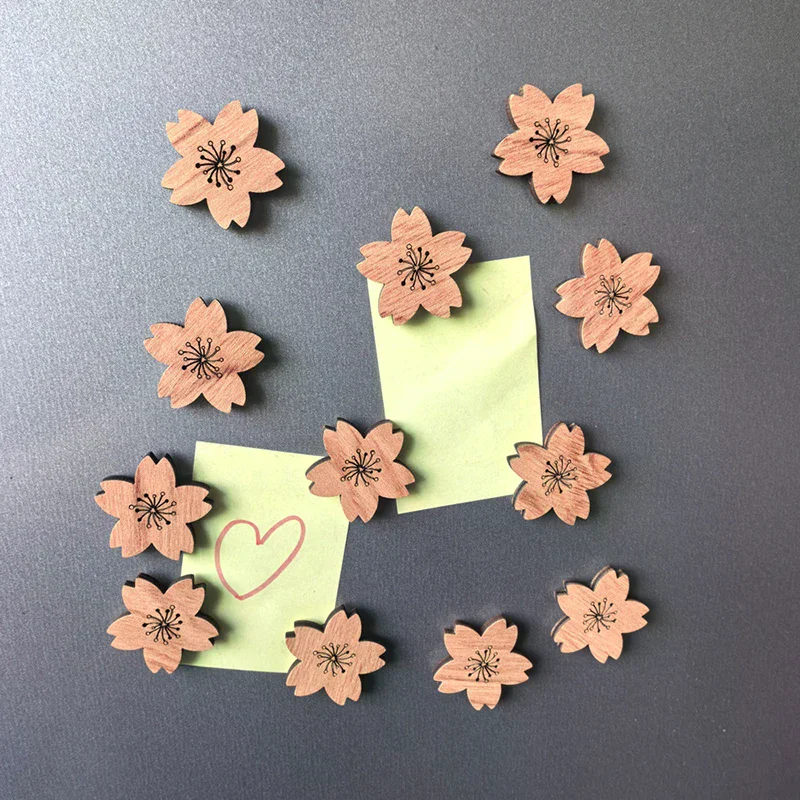 6pcs Wood Blank Fridge Magnets Magnetic Decoration Round/Heart/Square DIY Crafts Wood Slice Tags Kitchen Office Decorative