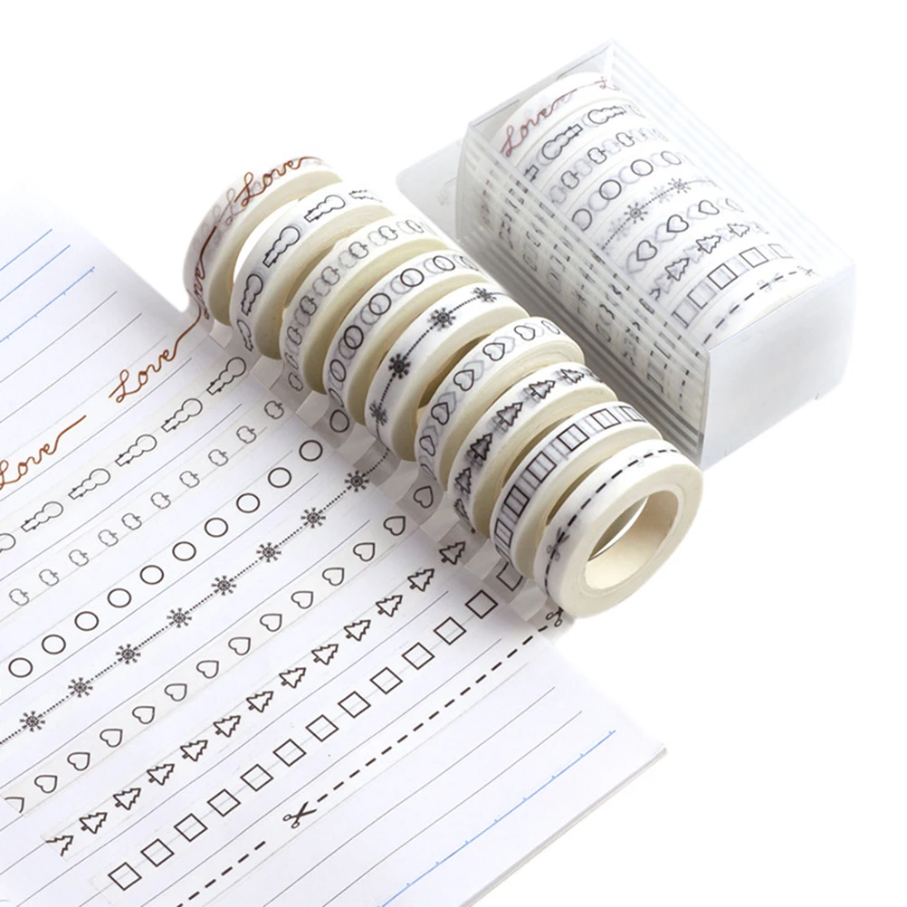 مجموعة 9 قطع من شريط واشي، ملف ورق زخرفي ممتاز، ملصقات مخططة سهلة التقشير، شريط لاصق يمكنك صنعه بنفسك، سجل القصاصات