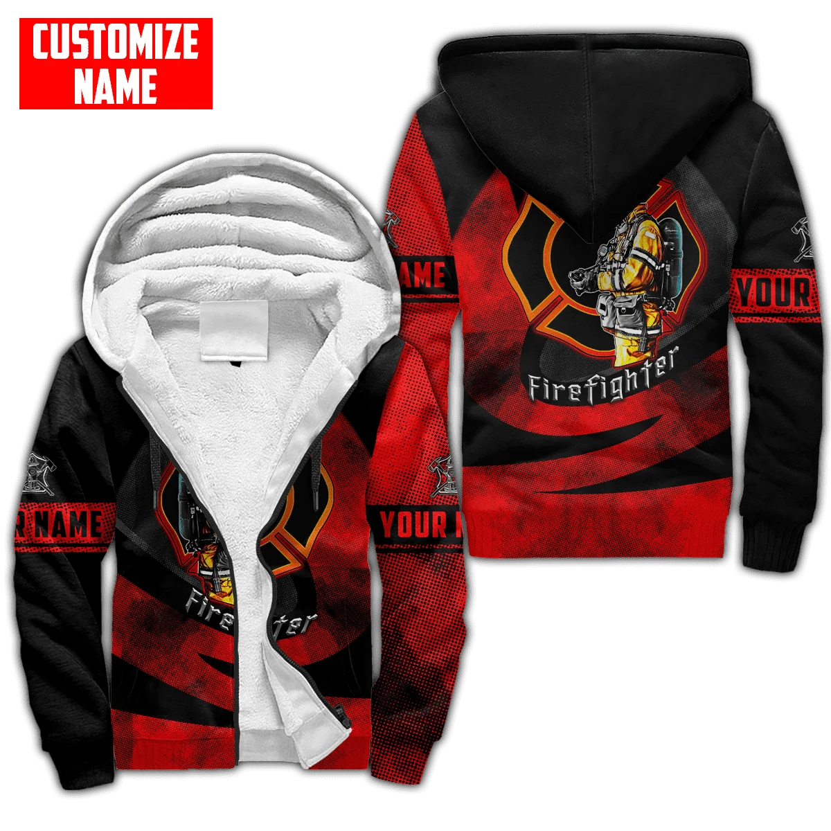 Personalized Name Brave Firefighter 3D Printed Men's Fleece zipper Hoodies Unisex Winter Warm thicken Zip Jacket Coat AAA09