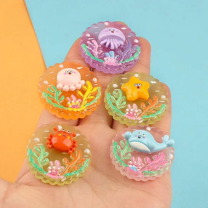 Kawaii Round Resin Mini Luminous Marine Medal Crafts Materials Scrapbooking Supplies Flatback Charms Parts DIY Decor Accessories