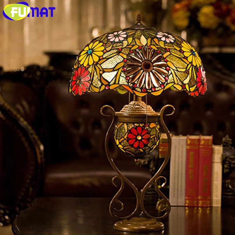 

FUMAT Glass Art Table Lamp Luxury Sunflower Stained Glass Tiffany Lamp For Living Room Bedside Stand Hotel Decor Light Fixtures