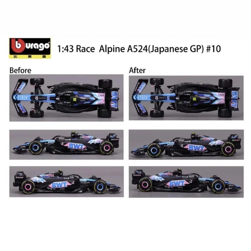 Hot In Stock 2024 Bburago 1:43 F1 Bwt Alpine A524 Japanese Gp Alloy Miniature Diecast Model #10 #31 F1 Car Model Custom Toy Gift