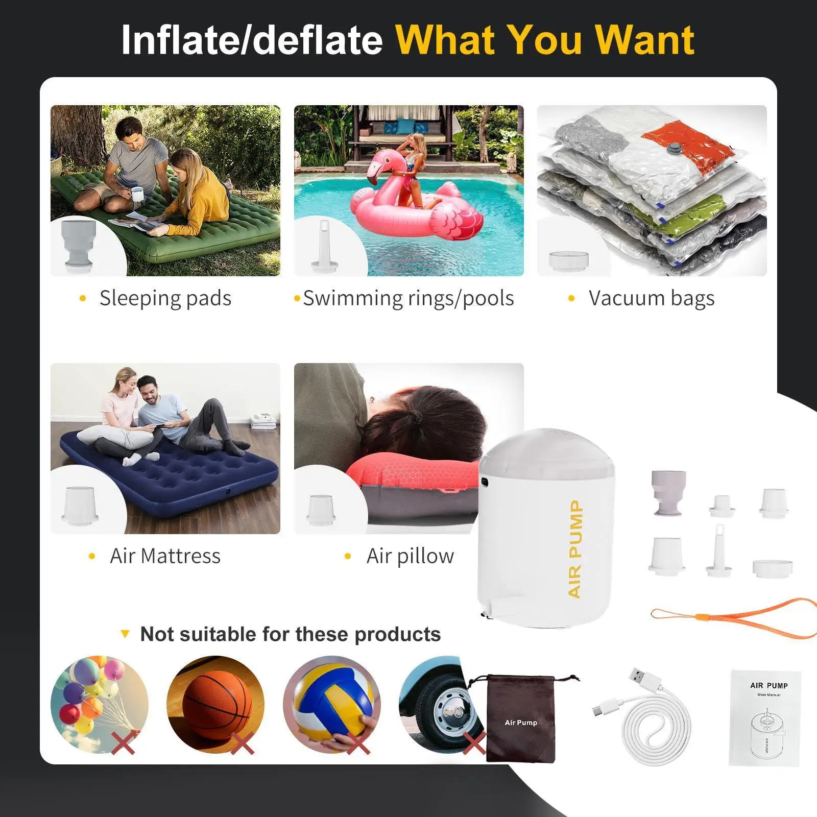 

Air Pump Vacuum Pump for Compression Clothing Camping Light for Sleeping Pad