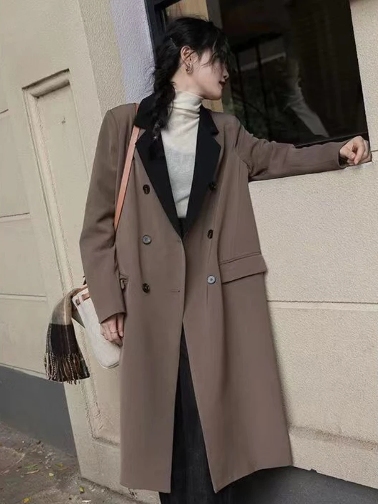 سترة نسائية فضفاضة بألوان متباينة - معطف بليزر كاجوال أنيق على الطراز الكوري، ملابس خارجية عصرية أنيقة للأعمال