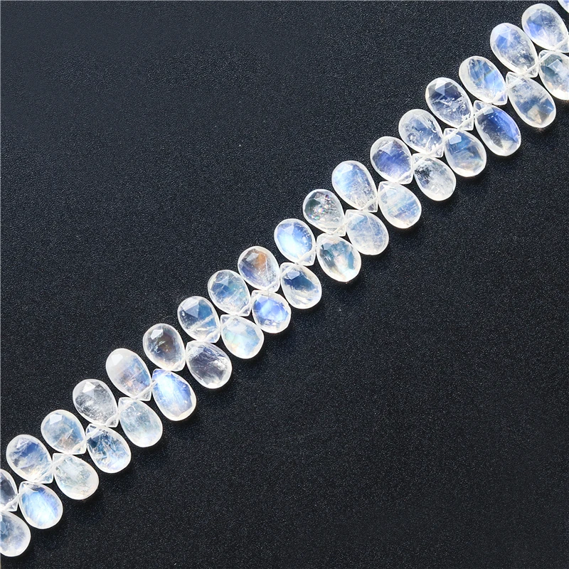 Natural Stone 7A Moonstone Flat Drop Faceted Beads 6x8-10MM For Jewelry Making Diy Bracelet  Necklace