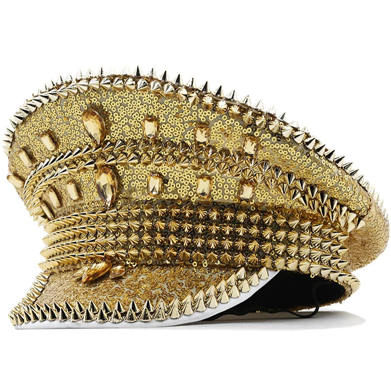 

Women's Wedding Hat Gold Sequin Diamond Photography Hat Peaked Hat Party Carnival Flat Hat Performance Hat