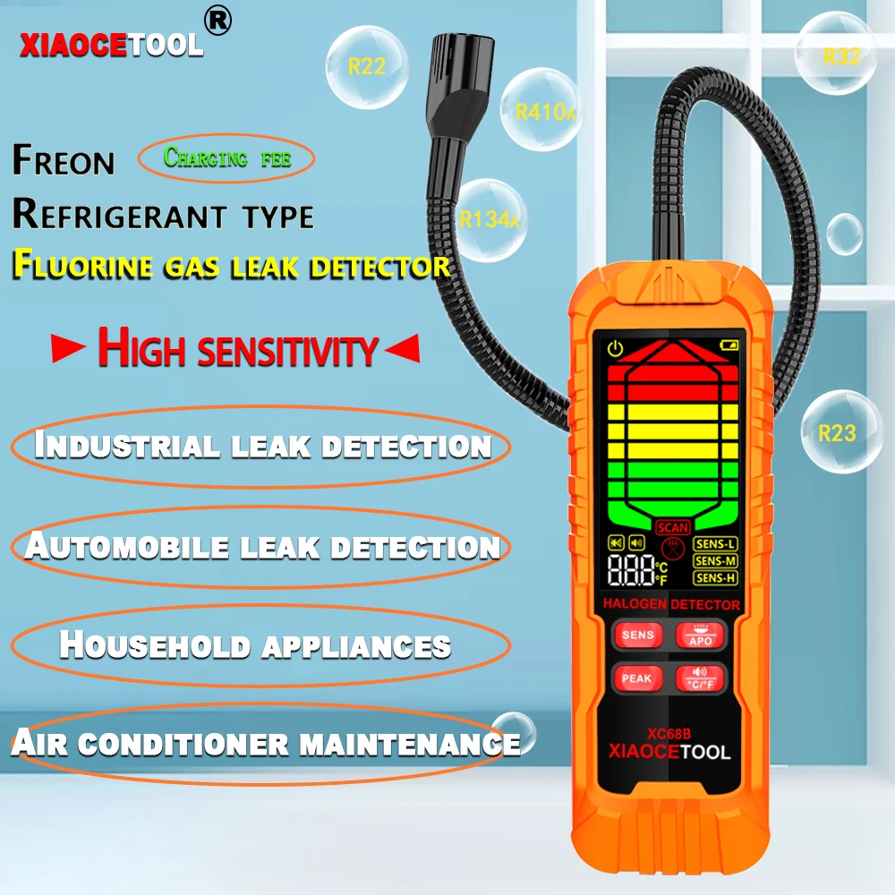 High-End Halogen Leak Detector R22a Rh410A R134A R4047A MP39 Gas Detector Freon Gas Analyzer Refrigerant Air Conditioning Tester