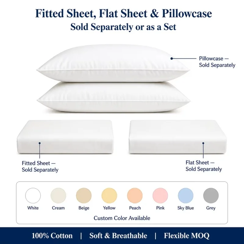 Sheet Set 100% Cotton Soft High Density Flat