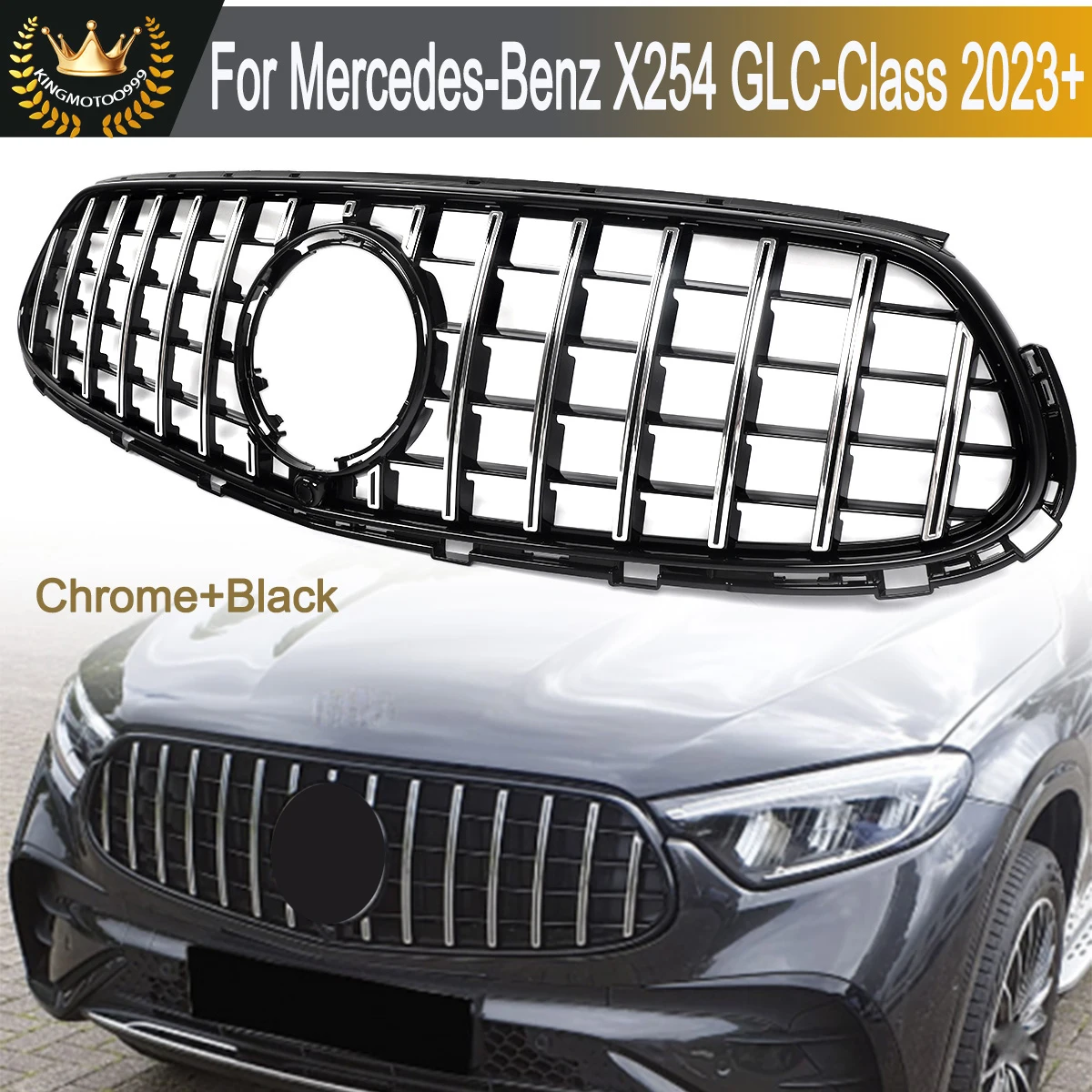 Chrom+Schwarz für Mercedes Benz GLC X254 2023~2025 GT-Style Frontstoßstangengrill Kühlergrill Einlassgitter Mesh-Grill Tuning ABS