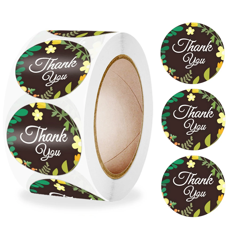 100-500pcs Round Seal labels Floral Thank You Stickers Gift packaging Christmas decoration scrapbooking Stationery Sticker