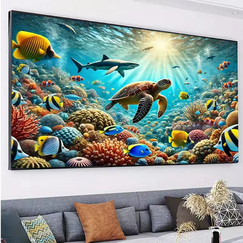 5D DIY Diamond Painting Coral Reef Marine Life Mosaic Full Cross Stitch Kits Deep Sea Turtle Diamond Embroidery Wall Decorations