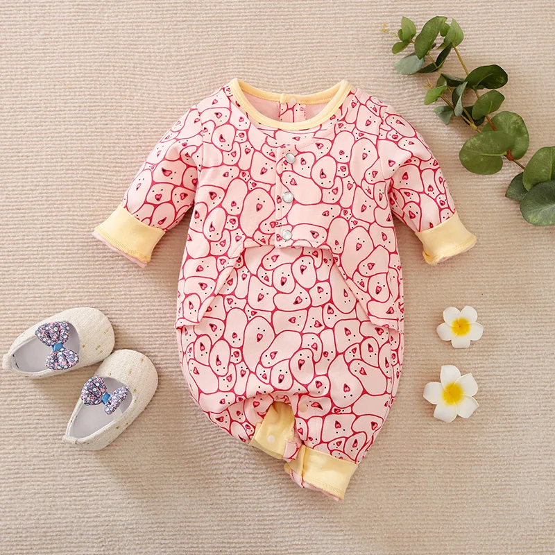 

Весенне-осенний комбинезон для новорожденных с длинными рукавами и милым Фламинго из чистого хлопка, милый и повседневный