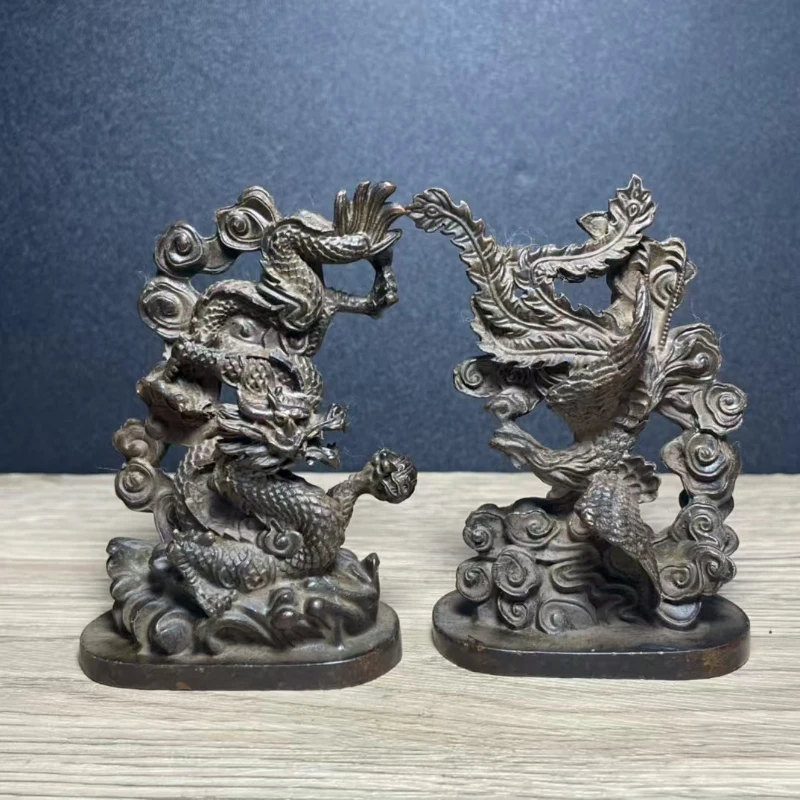

Little Fairy/ Retro Brass Dragon and Phoenix Desktop Ornaments Creative Metal Sculpture Home Living Room Decoration Crafts