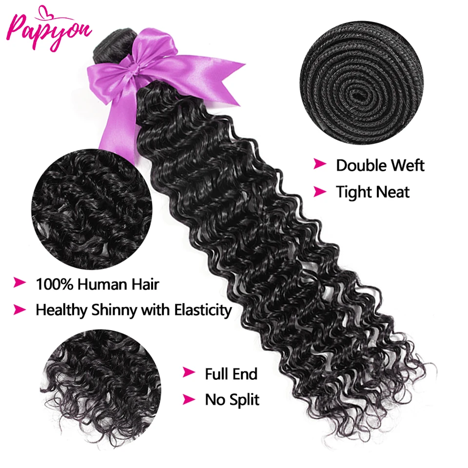 Deep Wave Curly Hair Bundles With 4x4 Lace Closure Remy Human Hair Bundles With Closure Brazilian Weave Hair Extensions