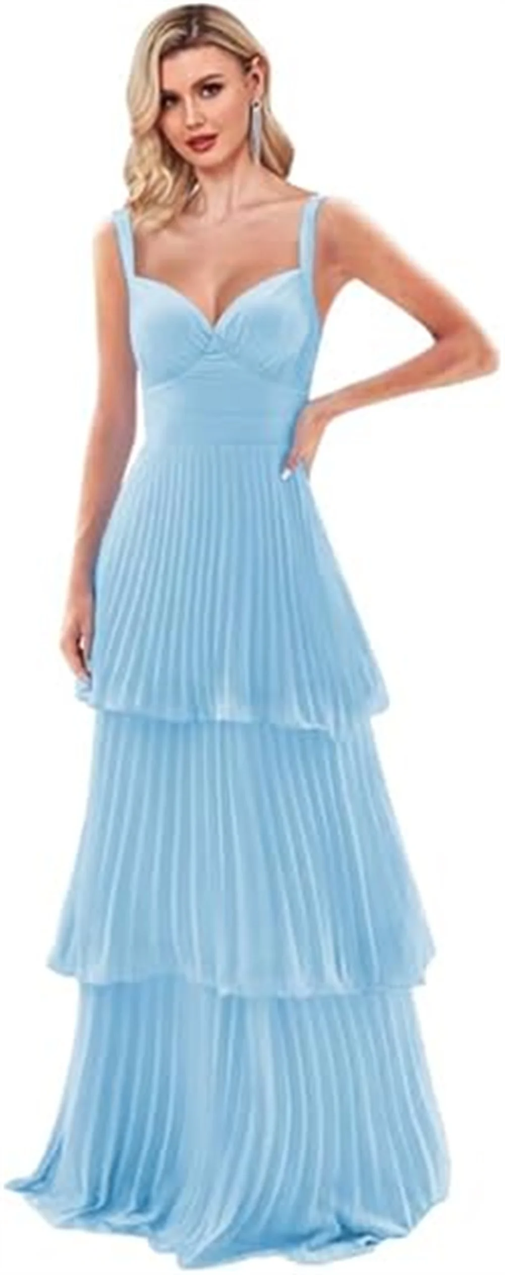 تخصيص السباغيتي الأشرطة الخامس الرقبة مطوي فساتين وصيفة الشرف المتدرج الكشكشة الشيفون طويل فساتين لحضور الحفلات الموسيقية ألف خط ماكسي فستان الحفلات