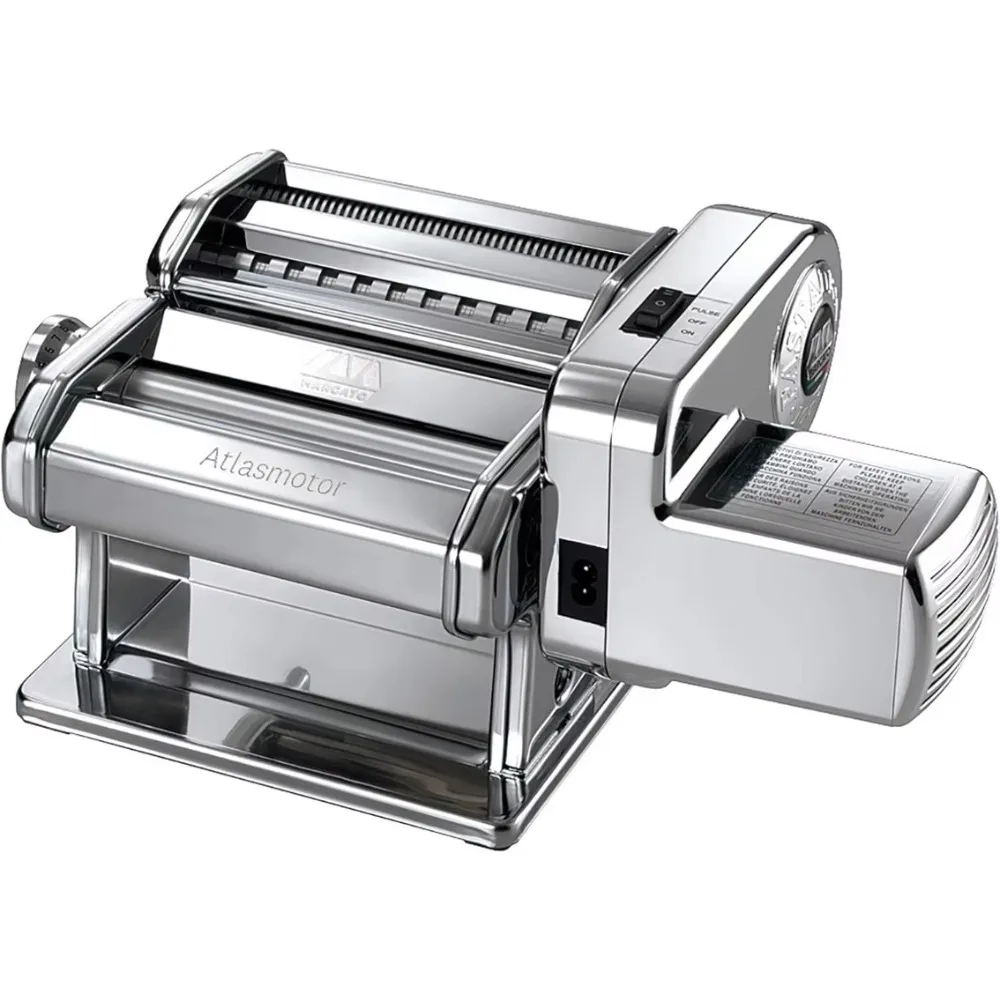 

Made in Italy Atlasmotor 110V Electric Pasta Machine, Chrome Steel. Set includes Atlas 150, handcrank, clamp, Pastadrive motor