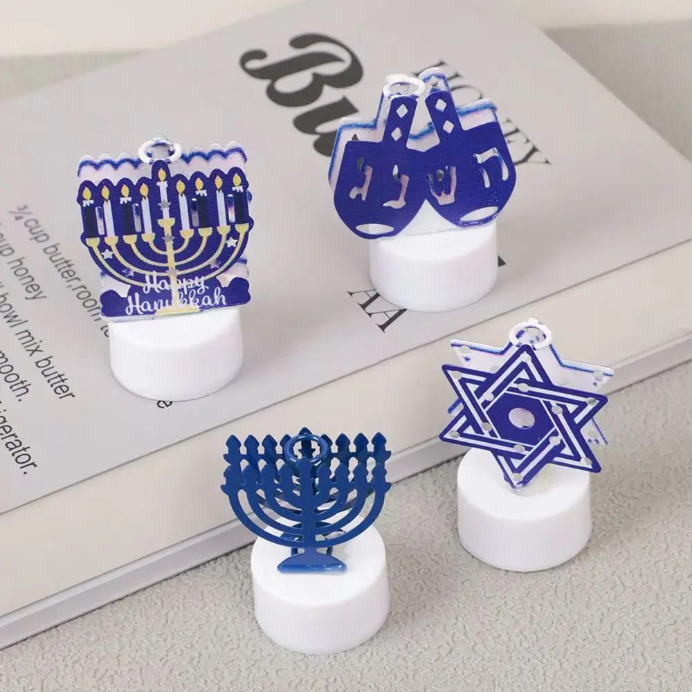 Mini Metal Hanukkah Decor Portable Battery Included Chanukah Lamp LED Candle Light Hanukkah Night Light for Party Decoration