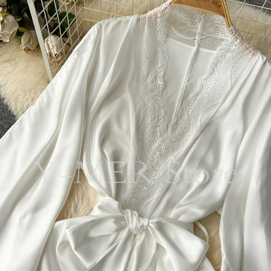 Ultra Long Birde Wedding Robe Dress White Kimono Lady Loose Sleepwear Sexy Big Lace Sleeve Bathrobe Nightwear Rayon Peignoirs