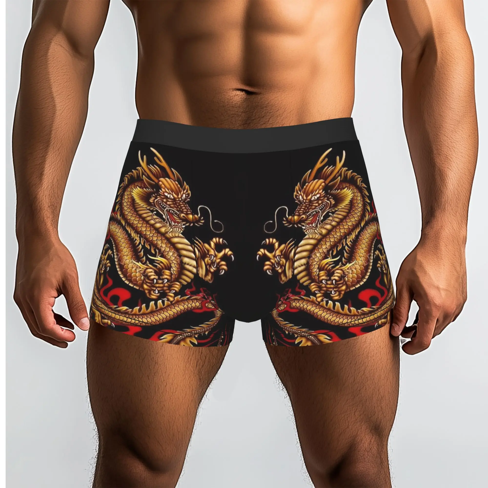 Golden Fire Chinese Dragon Design  Underpants Homme Panties Men's Underwear Print Shorts Boxer Briefs