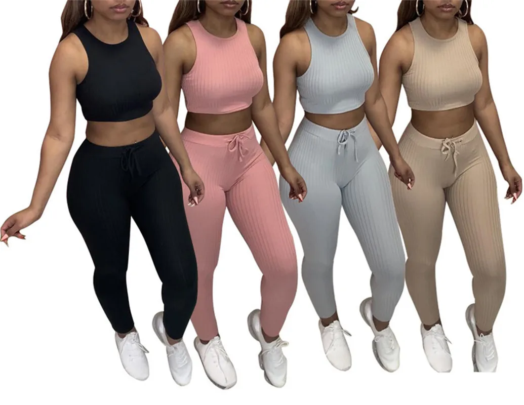 

Fashion Vest Pants Sports Suit 2021 New Women's Summer Casual Knitted Two-Piece Set