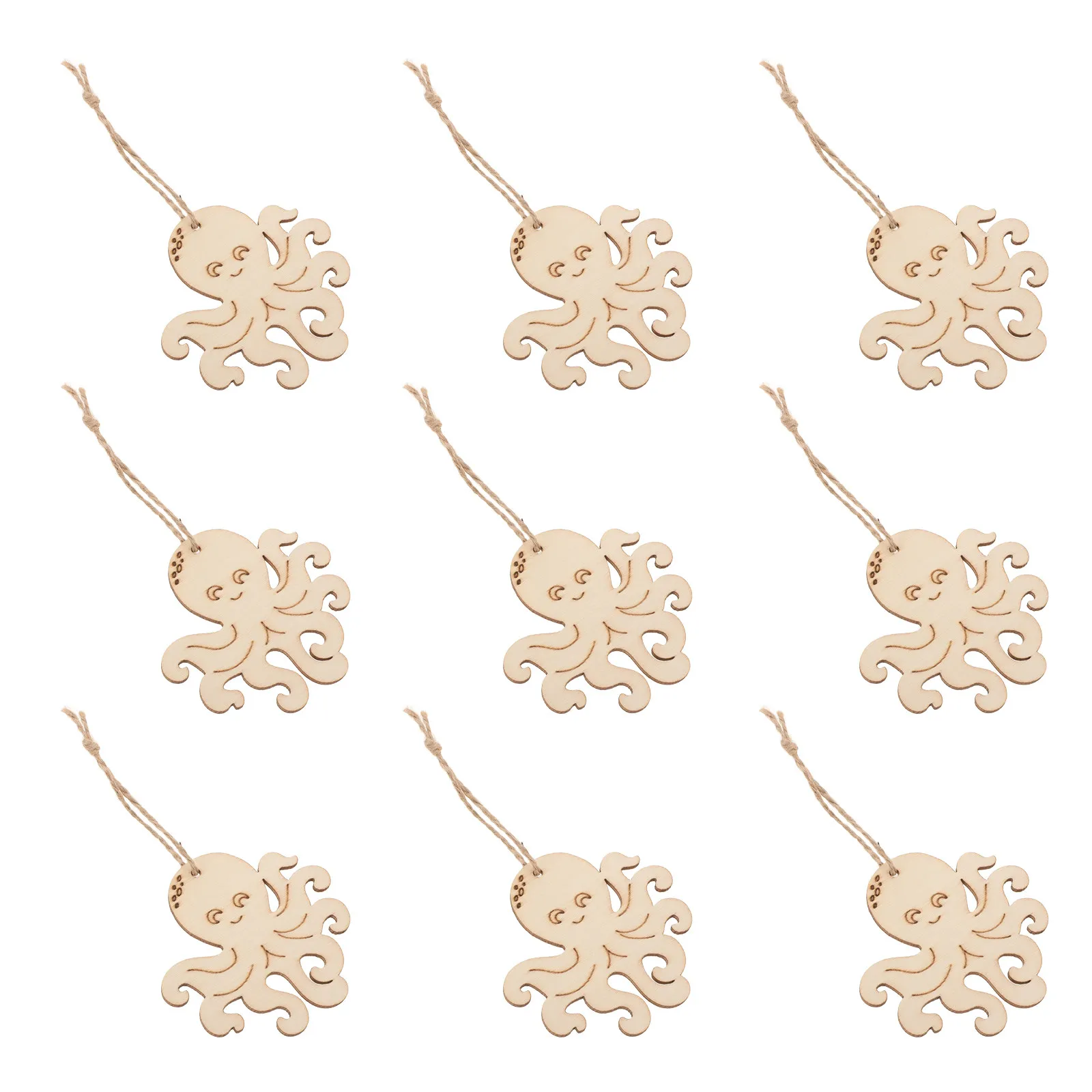 10Pcs Unfinished Octopus Wood Cutouts Natural Raw Wooden Sea Ornaments for Painting Crafting Scrapbooking Decoupage Ocean Theme