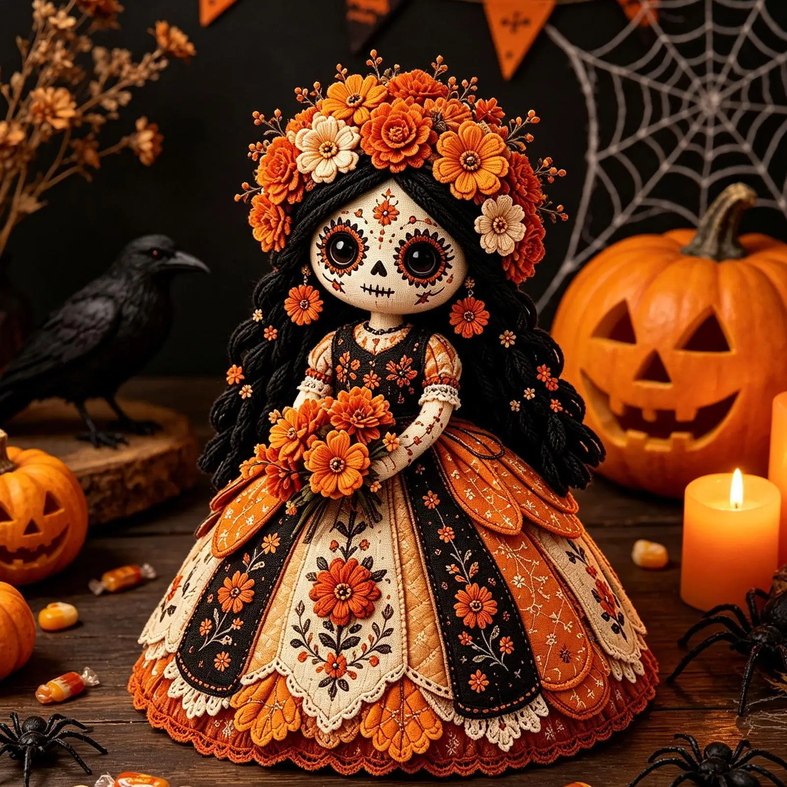 Halloween Fabric Craft Kit Layered Applique Festive Decoration Halloween Decor Skeleton Girl Set for Enthusiasts Family Girls