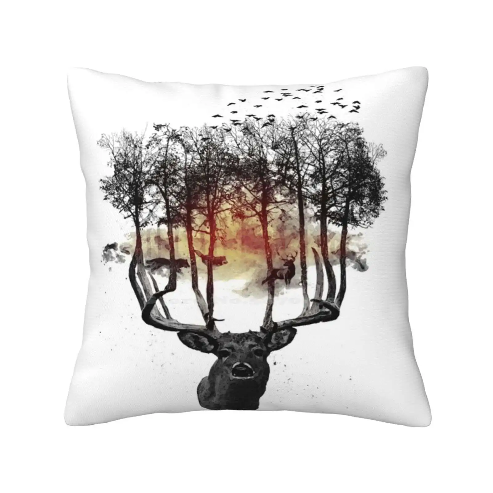 Ashes To Ashes. Fashion Sofa Throw Pillow Cover Pillowcase Deer Antler Forest Wolf Prey Hunter Fire Sunset