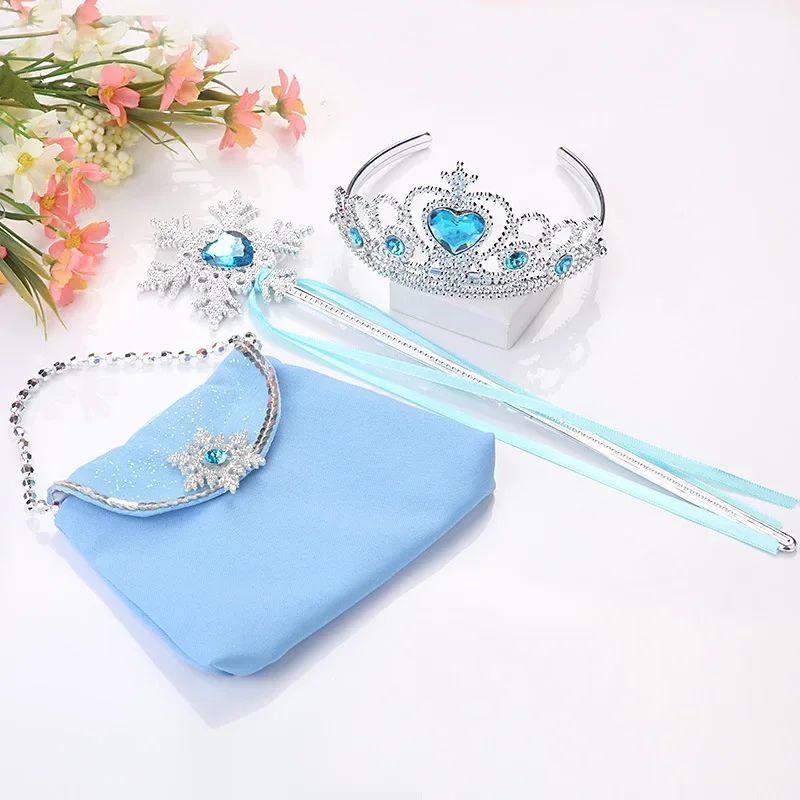 Snow Queen Princess Cosplay  Accessories Kids Princess Dress Up Jewelry Wand Crown Bag Photography Birthday Party Ball Props