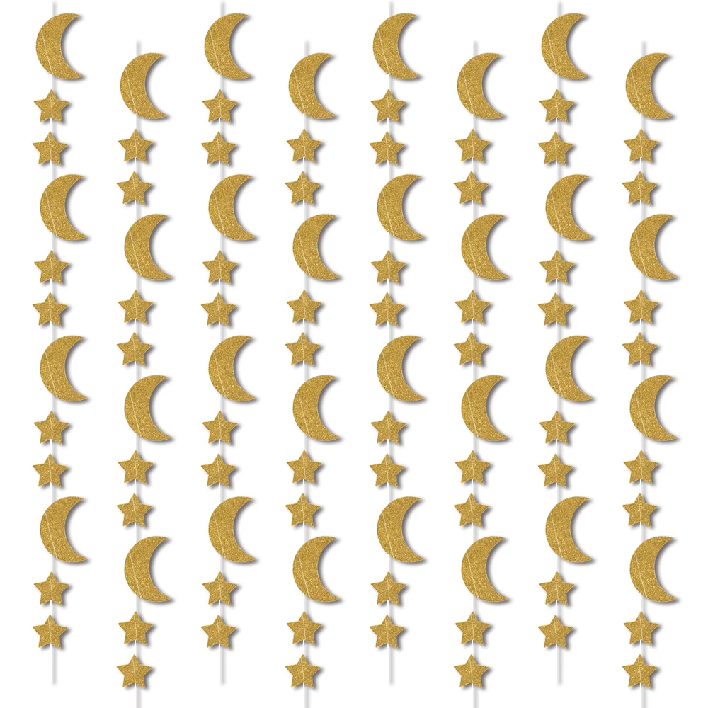 لافتة قمر على شكل نجمة ذهبية لامعة، إكليل ورقي رمضان، زينة رمضان كريم عيد الفطر الإسلامي لعيد مبارك