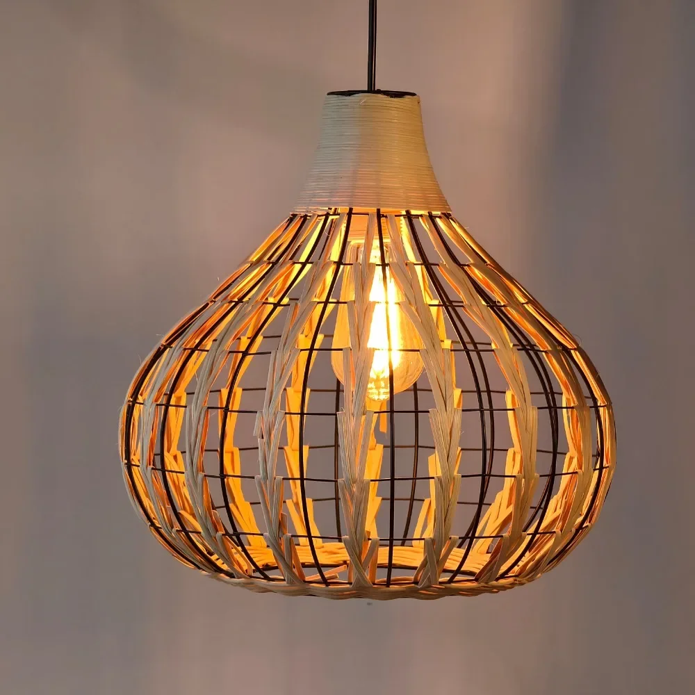 Hand-Woven Pendant Lamp 35CM Rattan Hanging Light Boho Wicker Basket Chandelier for Living Room Bedroom Kitchen Dining Farmhouse