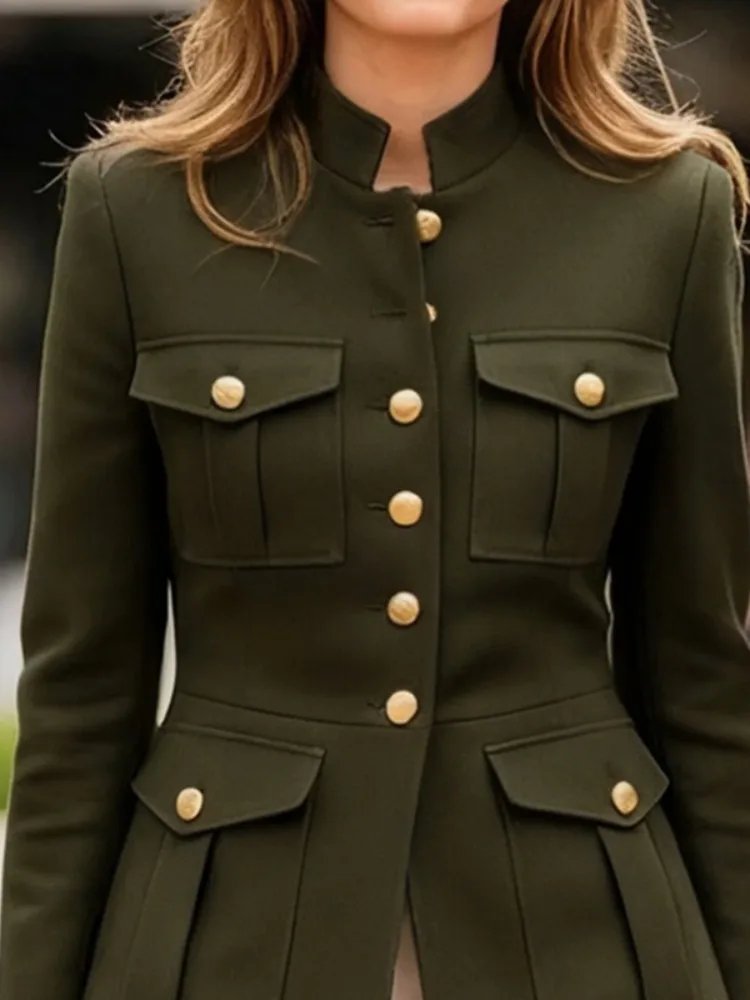 Yeezzi urbain femme à la mode multi-poches col montant vestes 2025 nouveau automne manches longues couleur unie femmes bureau vêtements d'extérieur