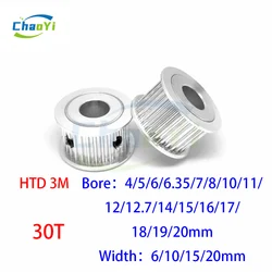 HTD 3M 30 Teeth Timing Pulley Bore 4/5/6/6.35/7/8/10/12/12.7/14/15/16/18/20mm Synchronous Wheel For Belt Width 6/10/15/20mm 30T