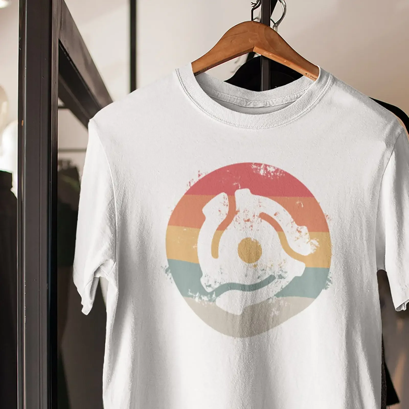 45 RPM Adapter T Shirt Vinyl Record Retro Turntable DJ Music Lover vintage Washed Unisex Top For Everyday Wear Soft Stylish