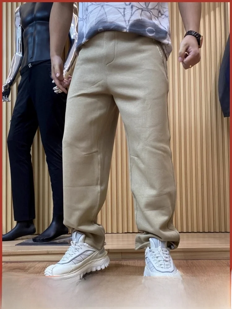 

Хлопковые трикотажные брюки с тяжелой талией для занятий спортом на открытом воздухе, повседневные прямые брюки, мужские модные спортивные штаны, дышащие, удобные