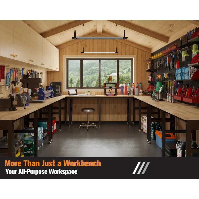 84“ Adjustable Heavy Duty Workbench with 4 AC Outlet and 2 USB Ports Power Outlets, 5000 Lbs Capacity, Rubber Wood Top