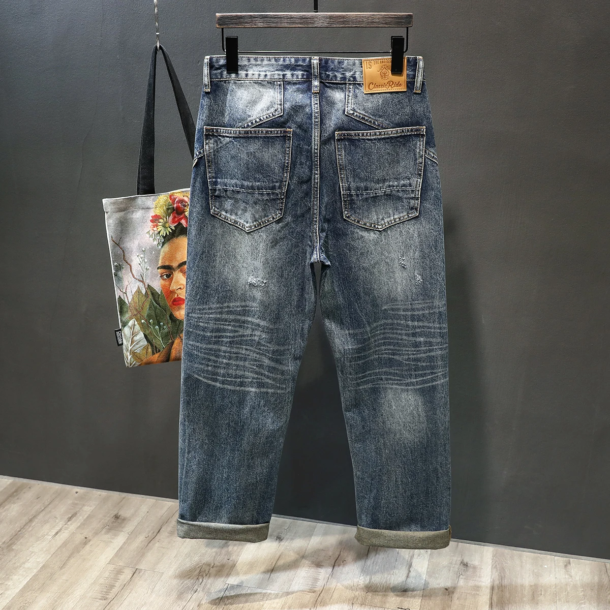 

Waed Straight Leg Men's Jeans Loose Wide Leg Pants Retro High Street New Autumn Large Size M Pants Patchwork Design Casu...