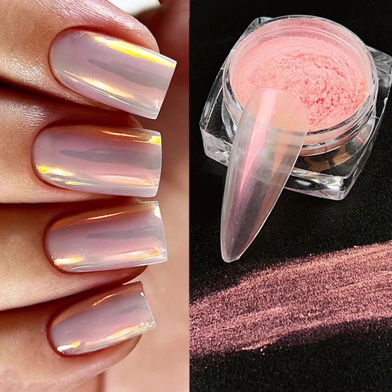 Aurora perle nue rose blanc ongles paillettes poussière Chrome clair de lune blanc frottant sur poudre coquille miroir Pigment Nail Art fournitures