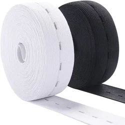 5Meters Elastic Sewing Bands 15/20/25mm Flatback Black and White Sewing Bands With Buttonhole Knit Stretch Cord Belt For Sewing