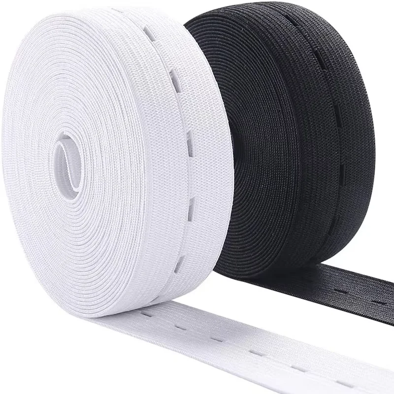 5Meters Elastic Sewing Bands 15/20/25mm Flatback Black and White Sewing Bands With Buttonhole Knit Stretch Cord Belt For Sewing