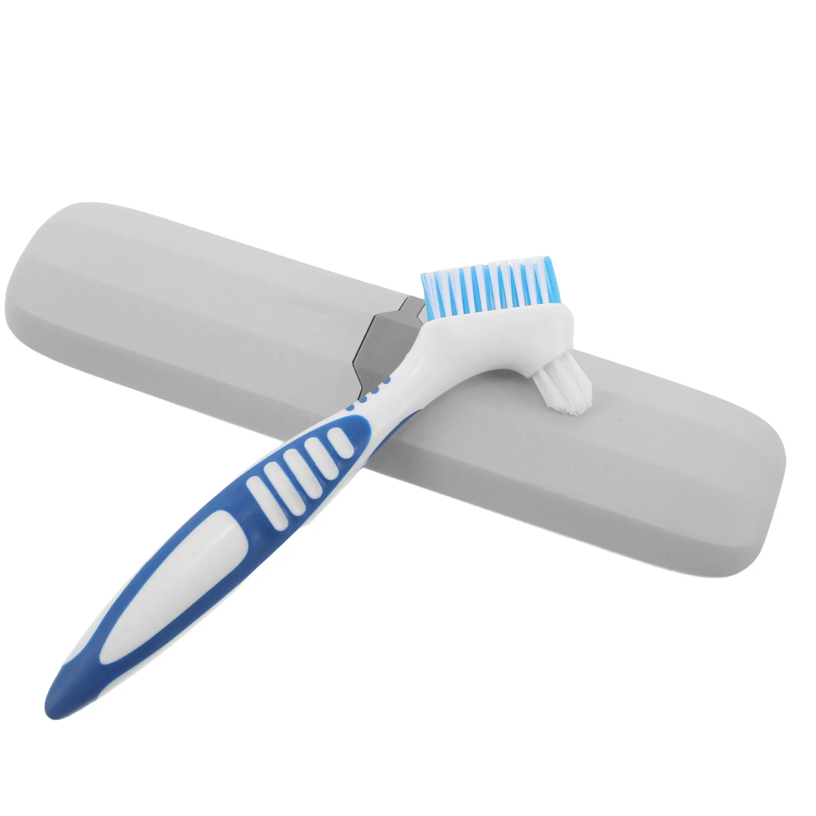 

Набор для чистки зубных протезов: портативный дорожный футляр, двусторонняя щетка для чистки ретейнеров, пластиковый контейнер для зубных протезов