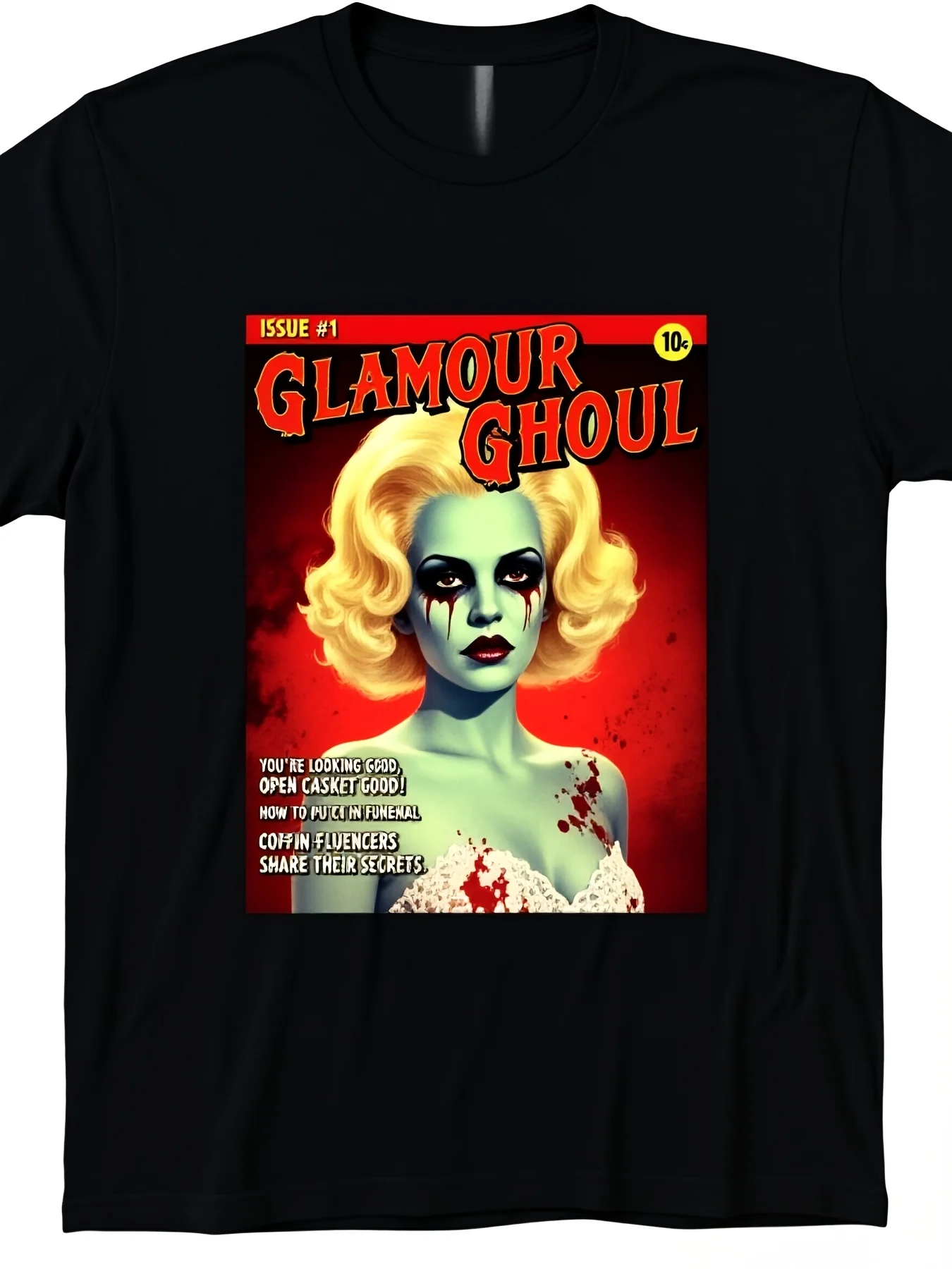 Glamour Ghoul 1950s Horror Comic Cover TShirt Same Style for Men and Unisex 2026 Summer Shortsleeved Printed Tshirt 4Retro Casual Short-sleeved T-shirt with a Round Neck and Printed Pattern, Suitable for Daily Commuting and Outdoor Activities