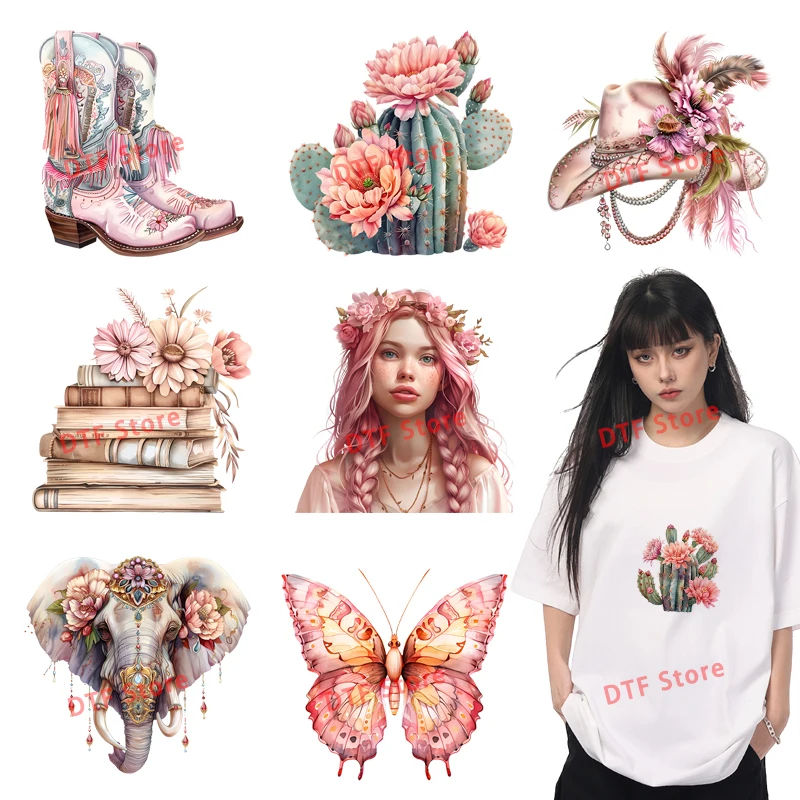 Bohemian Girl Elements Transferência térmica Patch para roupas infantis, ferro lavável na roupa, Dtf