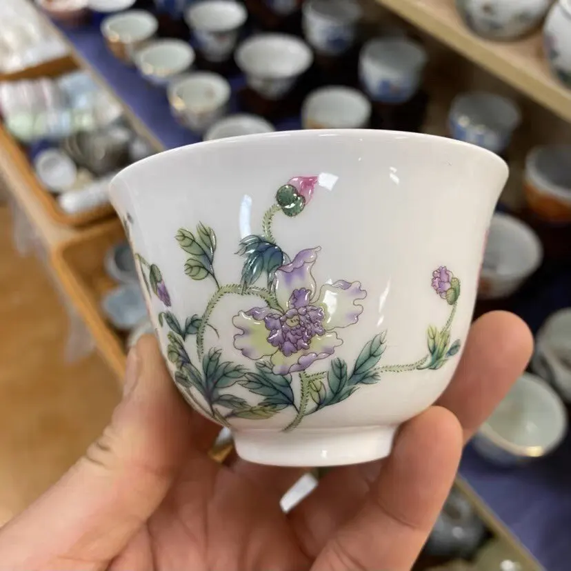 Jingdezhen Ceramic Cup Set Pastel Flower God Cup Enamel Cup Single Cup Tea Tasting Cup Tea Cup